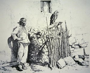 Zuni-Stammesangehöriger mit einem Adlerkäfig von American School