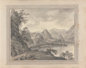 Ansichten in England, Schottland und Wales; Reise in Schottland: Berglandschaft mit See von Amos Green