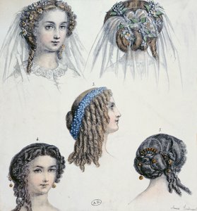 Frisur einer Braut und anderer, um 1853