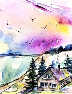 Gemütliche Aquarelllandschaft