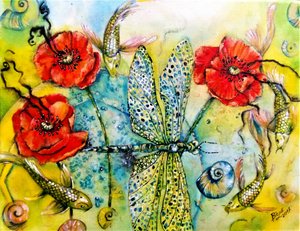 Libellen Mohn Teich