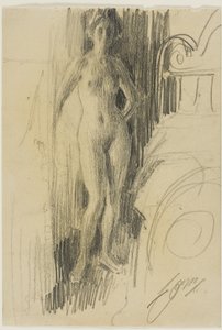 Nackte Figur, die neben einem Bett steht von Anders Leonard Zorn