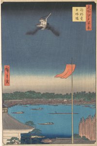 Azuma-Brücke vom Komagatado-Tempel, aus der Serie Einhundert berühmte Ansichten von Edo, 1857 von Ando Hiroshige