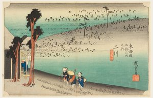 Futagawa Teahouse, in Die dreiundfünfzig Stationen der Tokaido-Straße (Tokaido Gojusan Tsugi-no Uchi) von Ando Hiroshige