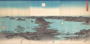 Panorama der Acht Ansichten von Kanasawa unter einem Vollmond, 1857 von Ando Hiroshige