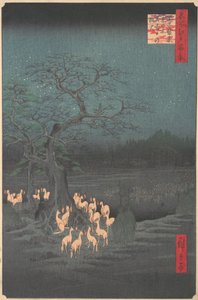 Shozokuenoki-Baum in Oji: Fuchslaternen an Silvester, 1857