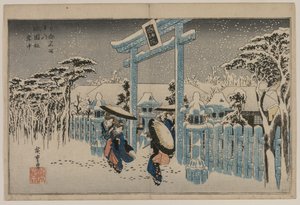 Schnee am Gion-Schrein aus der Serie Berühmte Orte in Kyoto, Mitte der 1830er Jahre