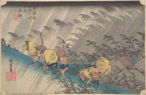 Plötzlicher Regenschauer in Shono, aus der Serie Dreiundfünfzig Stationen des Tokaido, 1834-35