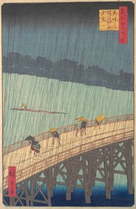 Plötzlicher Regenschauer über Shin-Ohashi-Brücke und Atake, aus der Serie..., 1857