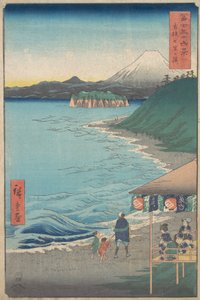 Blick auf den Berg Fuji vom Seven-ri-Strand, Provinz Sagami, datiert 4. Monat, Pferdejahr 1858 von Ando Hiroshige