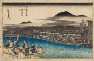 Holzschnitt - Nachtansicht bei Shijo Kawaramachi, 1797-1858 von Ando Hiroshige