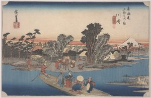 Eine Fähre auf dem Rokugo-Fluss von Ando or Utagawa Hiroshige