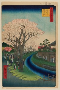 Blüten am Ufer des Tama-Flusses von Ando or Utagawa Hiroshige