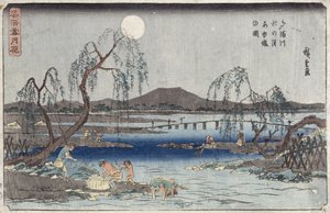 Fischfang bei Mondlicht am Tama-Fluss, aus der Serie 