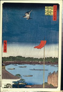 Hundert berühmte Ansichten von Edo: Komakata-Halle und Azuma-Brücke von Ando or Utagawa Hiroshige