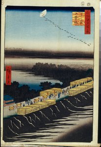 Hundert berühmte Ansichten von Edo: Nihon-Damm und Yoshiwara (1856-1858) von Ando or Utagawa Hiroshige