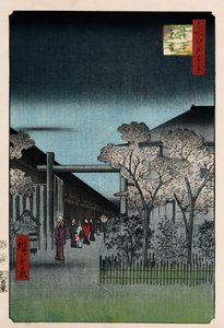 Morgendämmerung in Yoshiwara, aus der Serie "Hundert Ansichten berühmter Orte in Edo" von Ando or Utagawa Hiroshige
