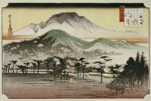 Abendglocke am Mii-Tempel, aus der Serie "Acht Ansichten des Biwa-Sees" von Ando or Utagawa Hiroshige