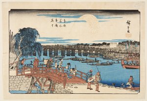 Feuerwerk an der Ryōgoku-Brücke (Farbholzschnitt) von Ando or Utagawa Hiroshige