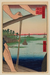 Haneda-Fähre und Benten-Schrein (Haneda no Watashi Benten) von Ando or Utagawa Hiroshige