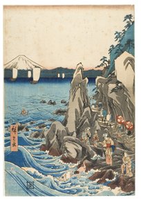 Pilgerfahrt zur Ausstellung der Benzaiten-Statue im Hauptschrein von Iwaya in der Provinz Sagami, ca. 1847-1852 (Holzschnitt auf Papier) von Ando or Utagawa Hiroshige
