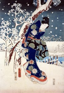 Schneeszene im Garten eines Daimyo, Teil eines Triptychons von Ando or Utagawa Hiroshige