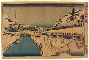 Schnee auf der Akabane-Brücke in Shiba, 1844-45