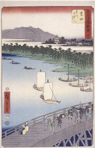 Station 35, Yoshida; Kyoka Tokaido Serie (Figuren im Vordergrund) von Ando or Utagawa Hiroshige