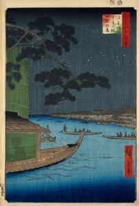 Die „Kiefer des Erfolgs“ am Onmaya-Damm, Asakusa-Fluss von Ando or Utagawa Hiroshige