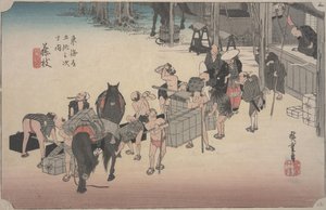 Übergang von Pferd zu Menschenkraft von Ando or Utagawa Hiroshige