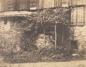 [Rustikales Gebäude mit Mann unter Laube], ca. 1853