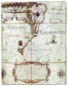 Karte von Südamerika, in Universa ac Navigabilis Totius Terrarum Orbis Descriptio 1559 von André Homem