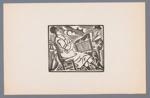 Frau auf Stuhl und Matrose mit Akkordeon (Serie: Sechs Holzschnitte mit maritimen Szenen) von André Lhote