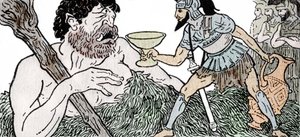 Odyssee von Homer: Odysseus bietet Polyphem, dem Zyklopen, einen Becher Wein an