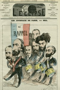 Karikatur "der Rückruf" der Republik durch die Pariser Zeitungen, mit Paul Meurice (1818-1905), Auguste Vacquerie (1819-1895), Gaulier, Blum, Lefevre, D