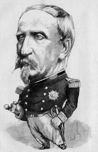 Zeichnung von André Gill, die den Herzog von Aumale (1822-1897), französischer Politiker und Historiker, Mitglied der Académie française, darstellt. Gravur in „Die illustrierte Welt“ 1885 von Andre Gill