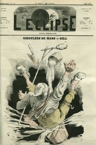 Giboulees de mars, Illustration eines Mannes, der in einen Eimer fällt. Titelblatt in „L