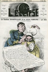 Illustration von „Fusilier Boquillon und seine Bäuerin Simone“. Titelblatt in „L