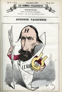 Porträt von Auguste Vacquerie (1819-1895), französischer Dichter, Dramatiker und Journalist. Karikatur von Gill, Paris