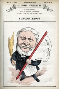 Porträt von Edmond About (1828-1885), französischer Romanautor, Dramatiker und Kunstkritiker. Karikatur von Gill, Paris.
