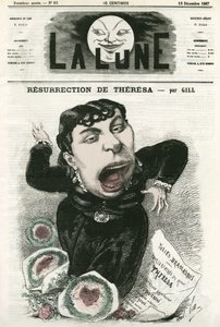 Porträt von Emma Valladon genannt Theresa (1837-1913), französische Operettensängerin. Karikatur von Gill, in „La Lune“, 15. Dezember