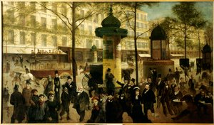 Skizze für ein Panorama des Boulevard Montmartre mit zeitgenössischen Pariser Persönlichkeiten