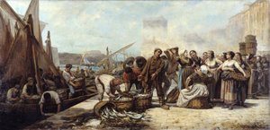 Ankunft der Fischer am Alten Hafen in Marseille von Andre Marius Guindon