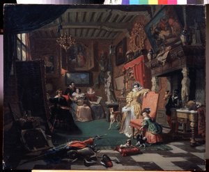 Das Atelier des Malers Anthony van Dyck, der ein Porträt malt von Andre Plumot