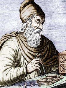 Archimedes (287-212 v. Chr.), griechisch-sizilianischer Physiker und Mathematiker, koloriertes Dokument von Andre Thevet