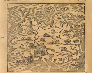 Karte von Trinity Island in den Antillen aus Universal Cosmography