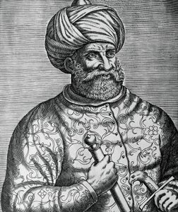 Porträt von Khayr al-Din, bekannt als Barbarossa (1465-1546), türkischer Korsar und Admiral, Gravur von Andre Thevet (1502-1590)