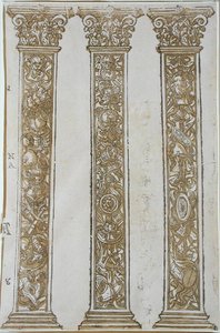 Architektonische Motive, die eine Grenze zur Prozession von Caesar bilden, von Andrea Andreani von Andrea (after) Mantegna