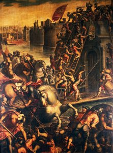 Doge von Venedig Enrico Dandolo und seine Kreuzritter stürmen 1202 die Stadt Zadar, Vierte Kreuzzug, Kroatien von Andrea (c.1542 c.1617) Michieli