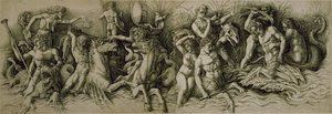 Schlacht der Meeresgötter (Feder & braune Tinte auf Papier)